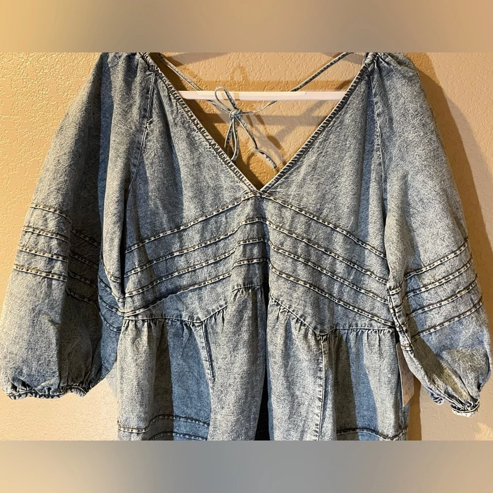 Free People Light Blue Denim Blouse